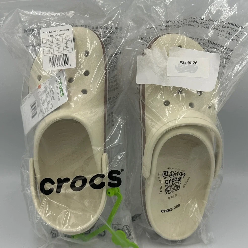 Crocs Crocband Gum Clog M9/W11 Stucco White New Retro Sporty Slip-On Comfort NIB